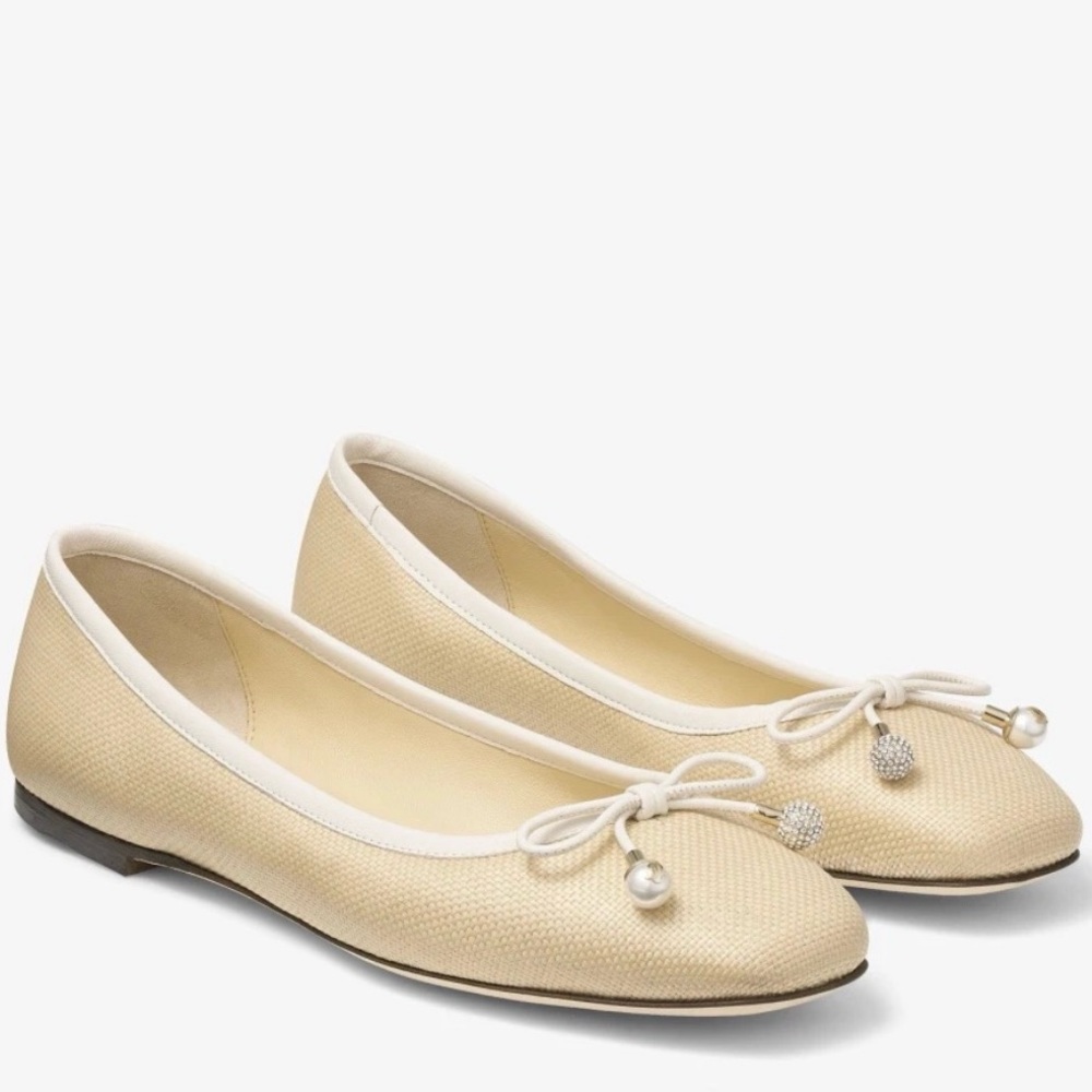 JIMMY CHOO Elme embellished leather-trimmed raffia ballet flats Size IT 39.5 - Picture 4 of 15